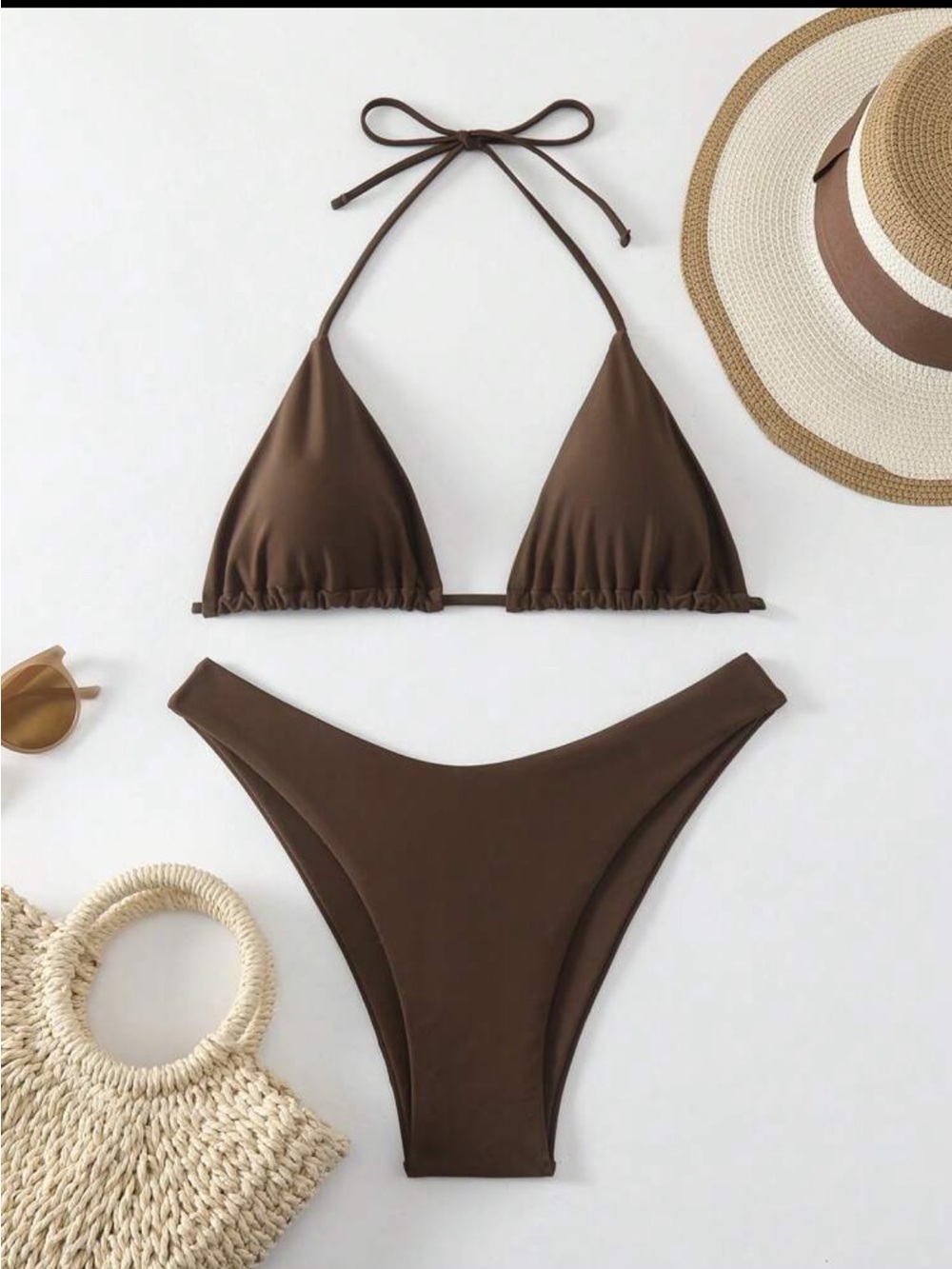 Coffee Brown Women's Triangle Bikini Set